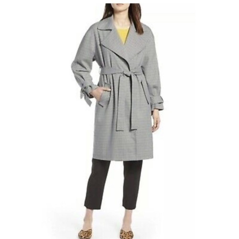 Halogen drape front trench coat houndstooth Sz medium